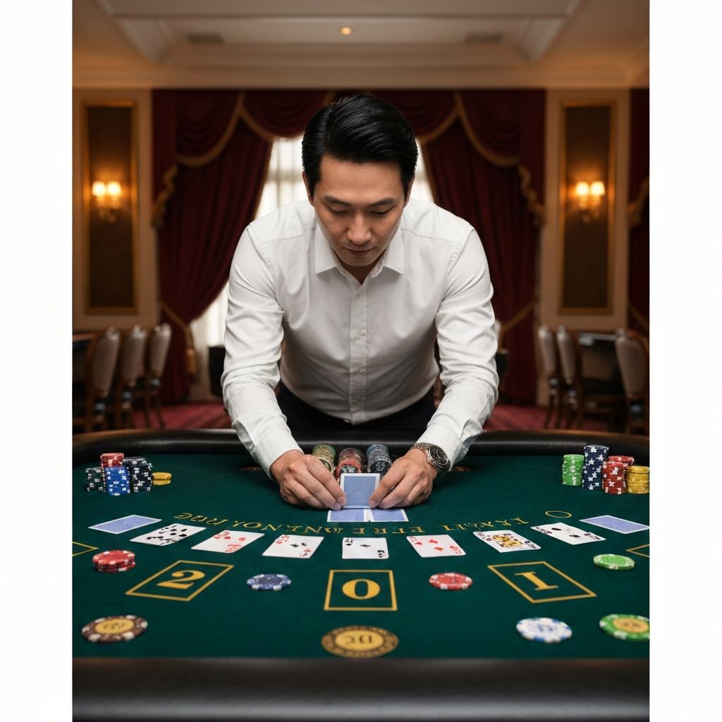 Mesa de blackjack com cartas e fichas