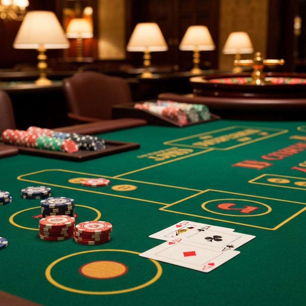 Mesa de casino com cartas e fichas — análise de jogos